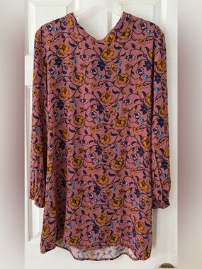 For Love & Lemons Pink Floral Long Sleeve Tunic Dress